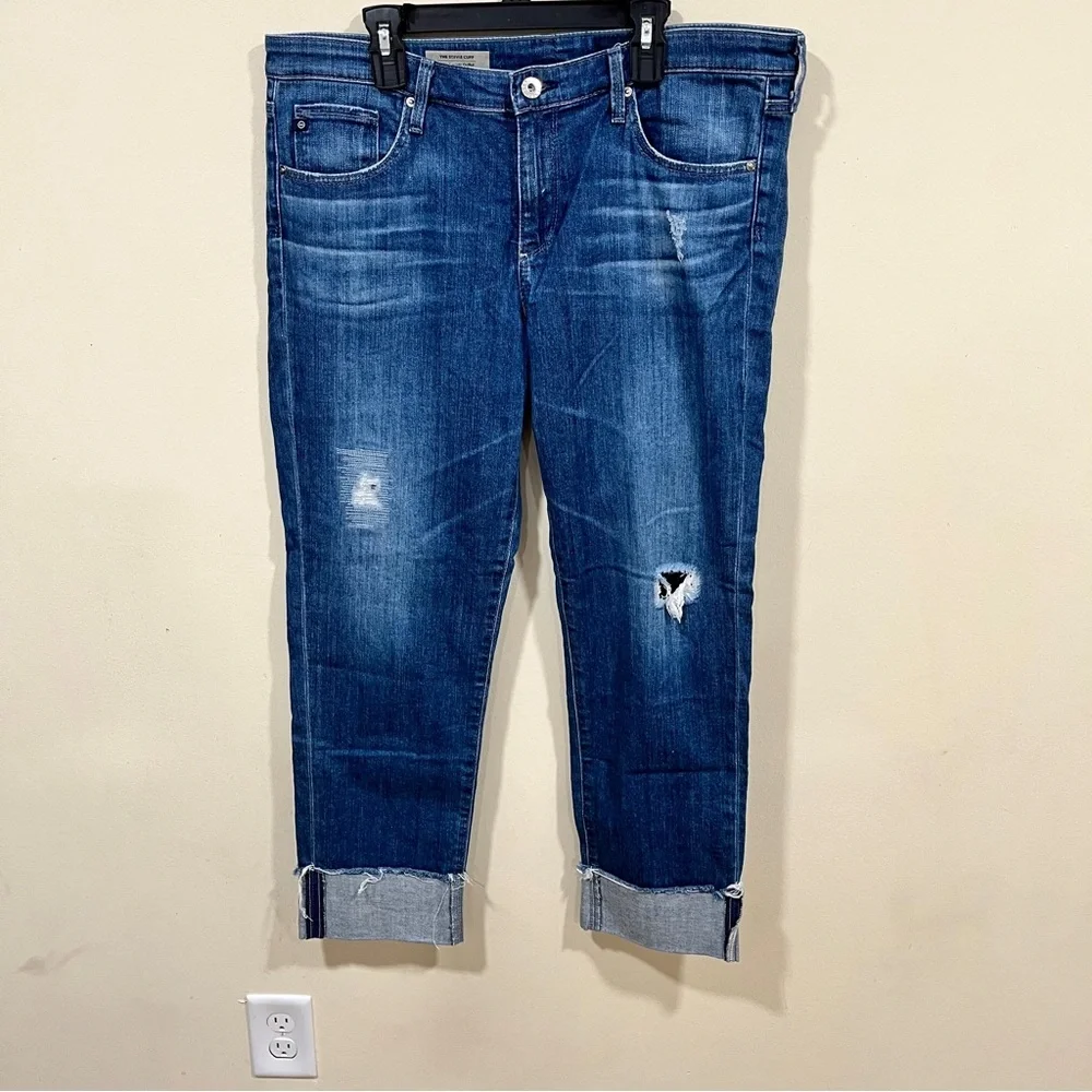AG Adriano Goldschmied The Stevie Cuff Slim Straight distressed size 32 raw hem
